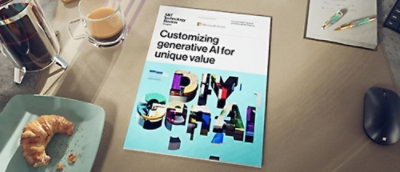 A close-up of a magazine featuring text about customizing generative AI.