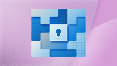 A blue keyhole on a white background.