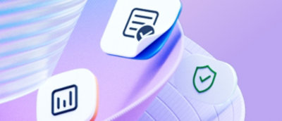  Icons representing document review, analytics, and security protection.