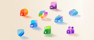 Icons of Microsoft apps on a light background.