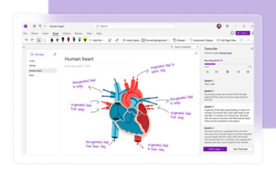Diagram of a human heart with labeled pathways for oxygenated and deoxygenated blood, displayed on the screen.