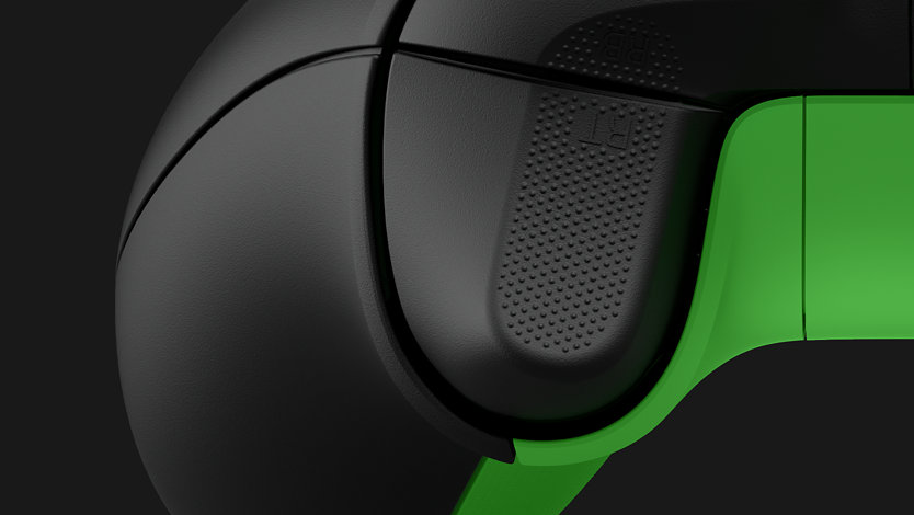 Close-up of a trigger on an XBOX wireless controller.