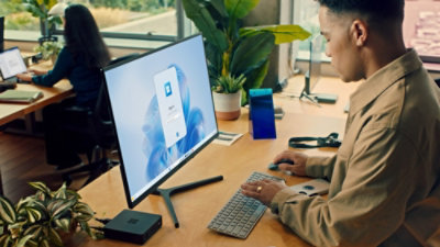 A person looking at a computer