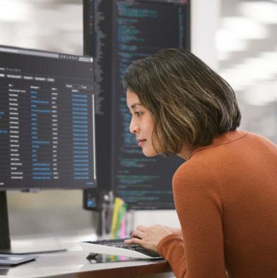 A woman working on the laptop