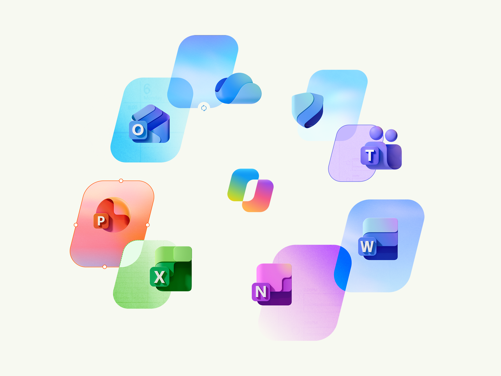 Various apps that are part of a Microsoft 365 subscription, such as: Microsoft Copilot, Word, Excel, PowerPoint, Outlook, OneNote, OneDrive, Microsoft Defender, and Microsoft Teams.