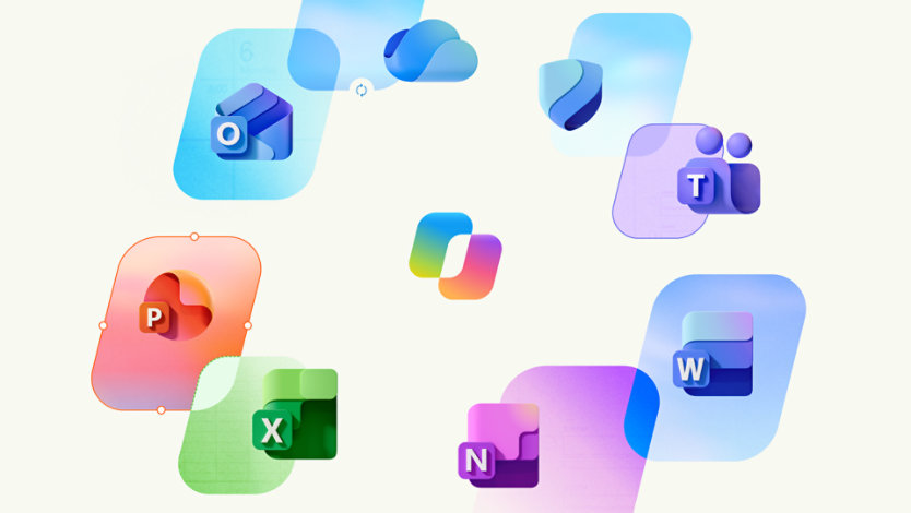 Microsoft 365-apps, herunder: Microsoft Copilot, Word, Excel, PowerPoint, Outlook, OneNote og Microsoft Defender.