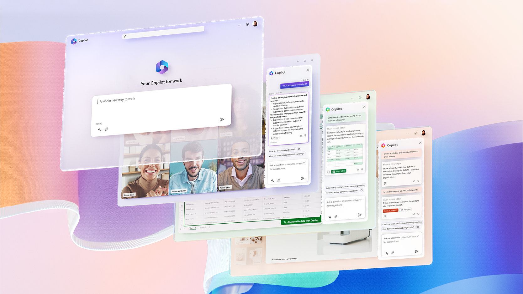 Copilot en varias aplicaciones de Microsoft 365.