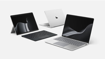 Eine Familie von Surface-Geräten mit Intel®-Prozessoren in der Farbe Platin.