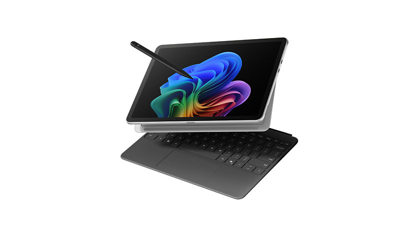 Surface Pro in platinum with slate keyboard.