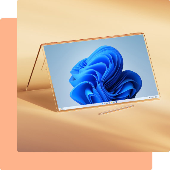 PC folded open with Windows 11 bloom