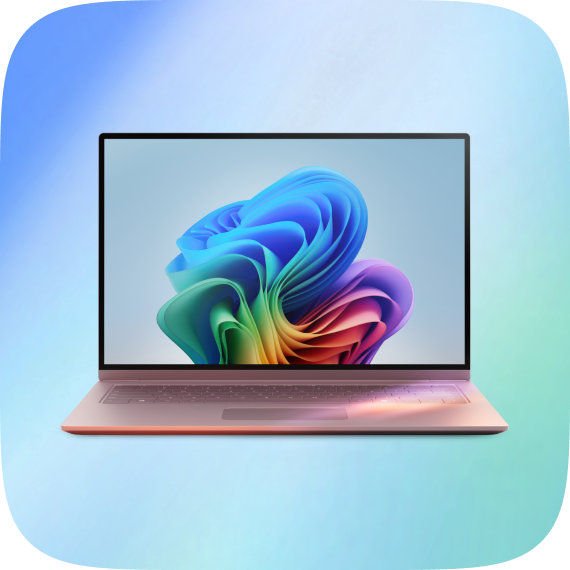 Windows PC with the rainbow bloom screen on a blue and green gradient background