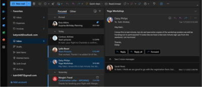 Microsoft Outlook showing inbox and email conversation