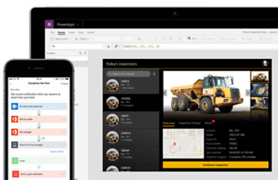 Two device screens showing different views within Power Apps