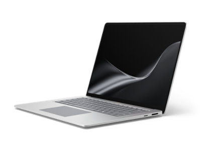 Vista lateral de un dispositivo Surface Laptop para Empresas de 15 pulgadas de color platino.