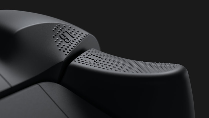 Vue inclinée des gâchettes et des boutons de la manette sans fil XBOX.