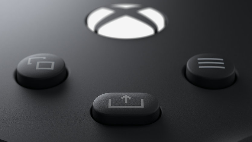 Vue de dessus du bouton de partage dédié de la manette sans fil XBOX.