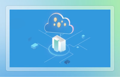 A computer screen displaying a cloud and a server.